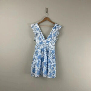 J Marie The Chloe Louise Cross Back Dress in Blue Floral Size Medium